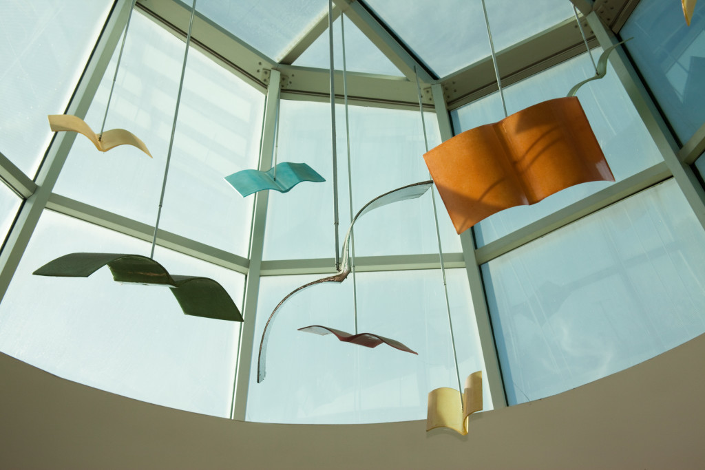 Jill D'Agnenica's suspended book sculpture at the Northridge Branch Library, Los Angeles, CA