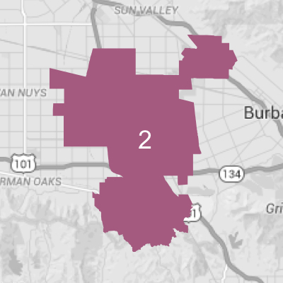 Map of Los Angeles highlighting Council District 2