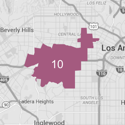 Map of Los Angeles highlighting Council District 10