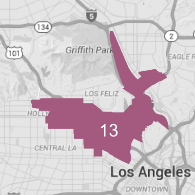 Map of Los Angeles highlighting Council District 13