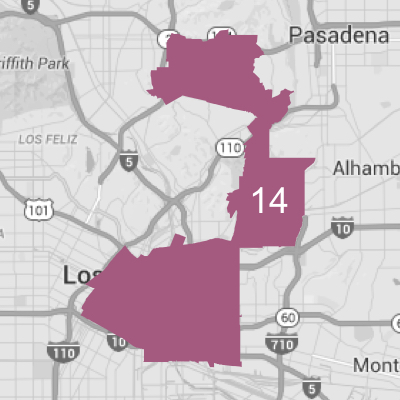 Map of Los Angeles highlighting Council District 14