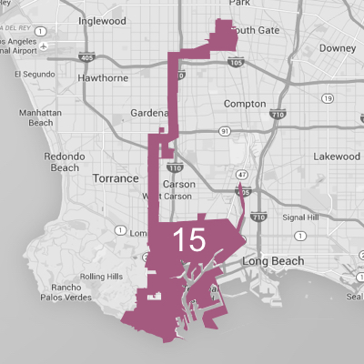 Map of Los Angeles highlighting Council District 15