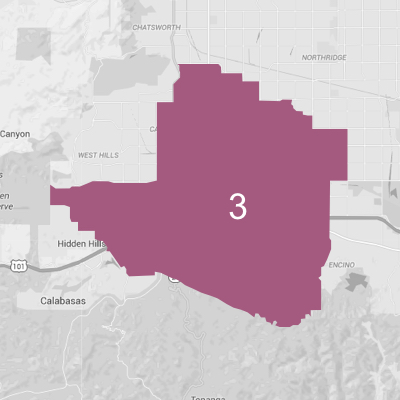 Map of Los Angeles highlighting Council District 3
