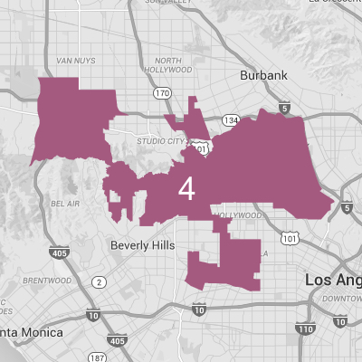 Map of Los Angeles highlighting Council District 4
