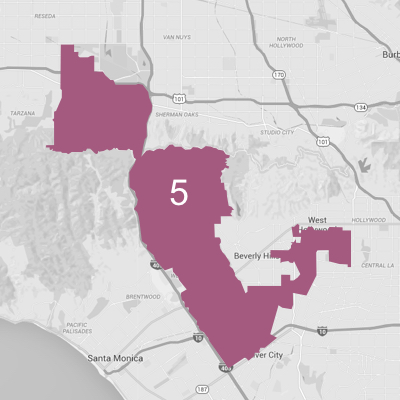 Map of Los Angeles highlighting Council District 5