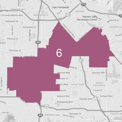 Map of Los Angeles highlighting Council District 6