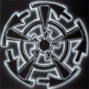 Geometric black and white artwork by Laurie Steelink, a member of the Gila River Indian Community