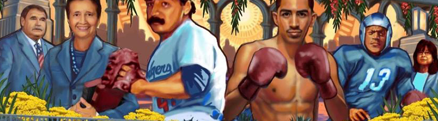 Mural by LA muralist Sergio Robleto’s entitled “Champions of Adversity” The new mural commissioned by the Department of Cultural Affairs will include notable figures and symbolism from Lincoln Heights. From left to right in the proposal are Sal Castro, Ruth Vivian Acosta, Robert Ernie “Babo” Castillo, Leo Santa Cruz,Kenny Washington, and Paula Crisostomo.