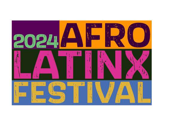 The image is a logo for a festival happening in 2024, focused on Afro-Latinx culture. The design features the text "2024 AFRO LATINX FESTIVAL" in a stylized font.